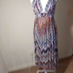 Cupshe Chevron Pattern Backless Midi Summer Dress Blue Brown Size L